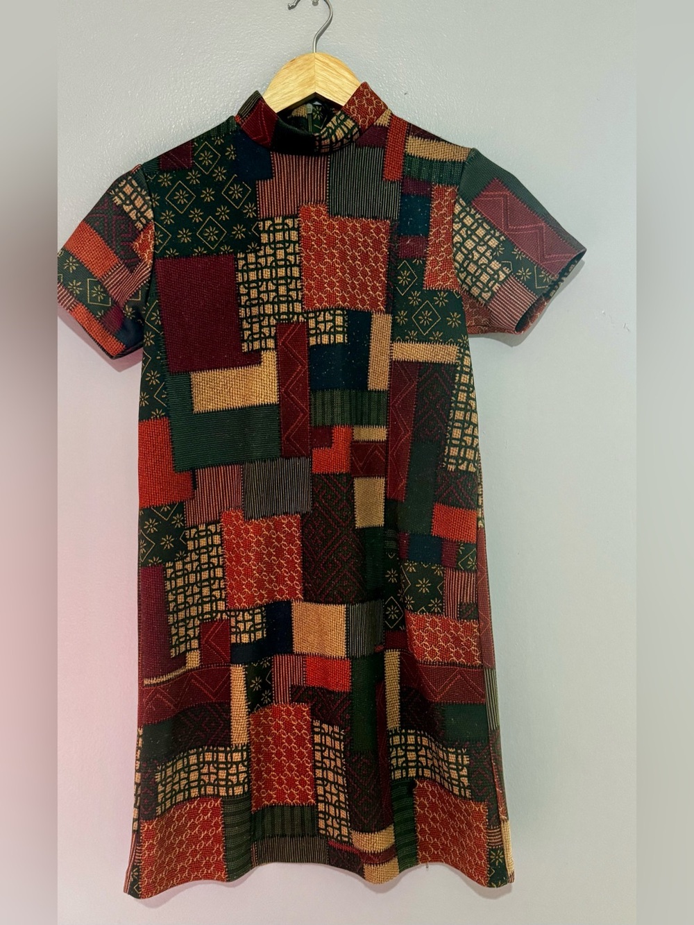 Zara Fall Patchwork Carpet-Print Short Sleeve Tunic Top Dress